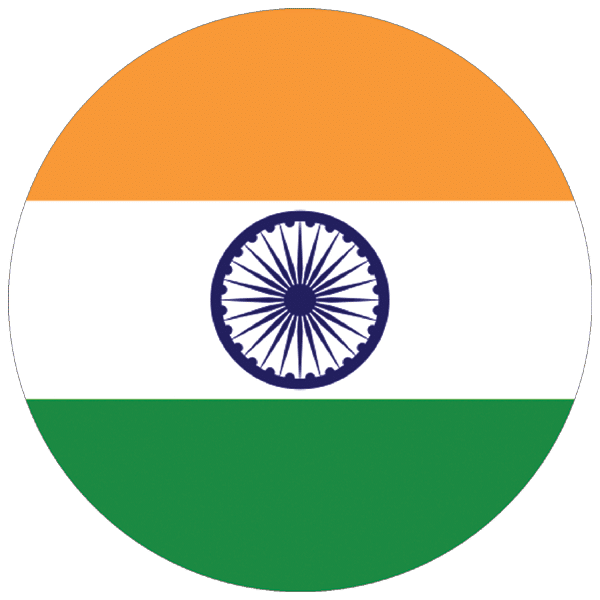 Image of the flag of India, featuring three horizontal stripes: saffron at the top, white in the middle with a navy blue Ashoka Chakra, and green at the bottom.