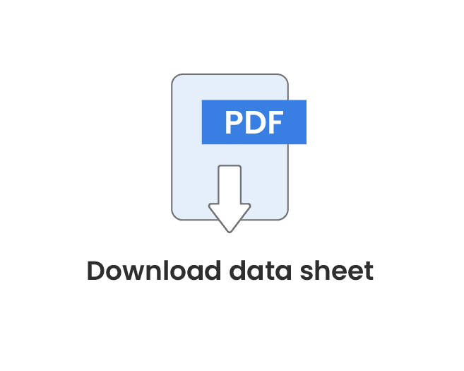 Icon representing a pdf download for a data sheet with an arrow pointing downwards.