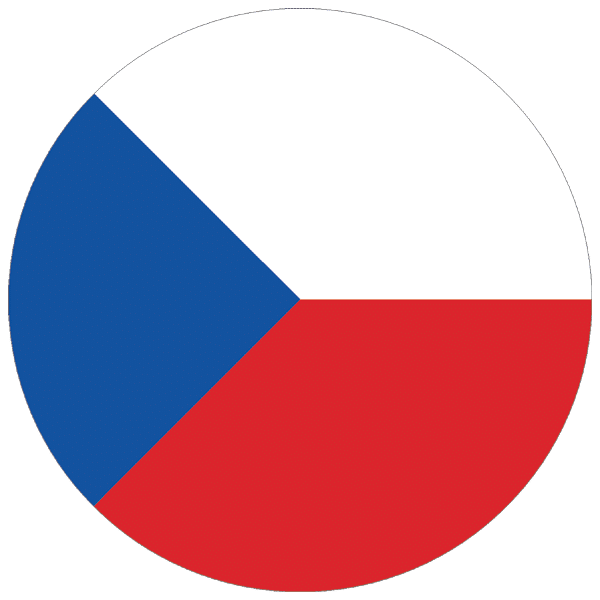 Circular version of the Czech Republic flag, with a blue triangle on the left, white on the upper right, and red on the bottom right.